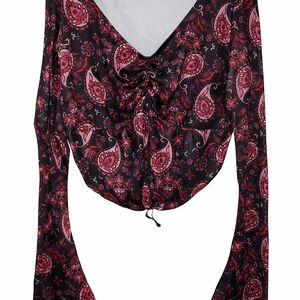 Pink Paisley Drawstring Crop Top